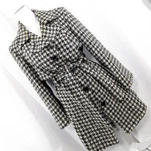 LONDONTOWNE! BLACK/CREAM NUBBY WEAVE TWEED WOOL BLEND BELTED COAT, JACKET! SZ L