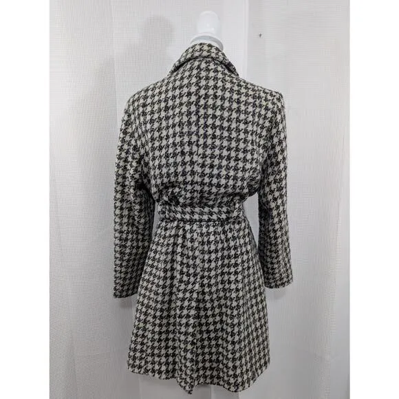 LONDONTOWNE! BLACK/CREAM NUBBY WEAVE TWEED WOOL BLEND BELTED COAT, JACKET! SZ L