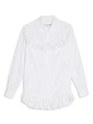 Long Sleeve Button-Up Blouse With Frill
