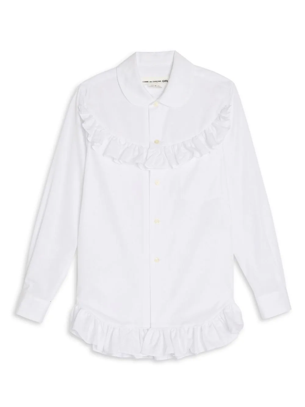 Long Sleeve Button-Up Blouse With Frill