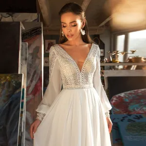 Long Sleeve Dress Women Boho Wedding Dresses Bridal Wedding Gown