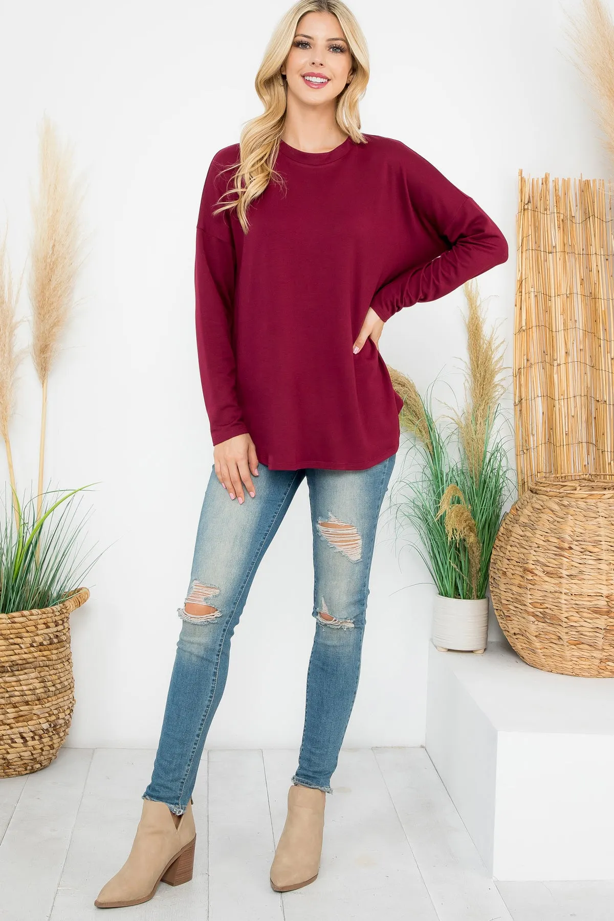Long Sleeve French Terry Rounded Hem Top