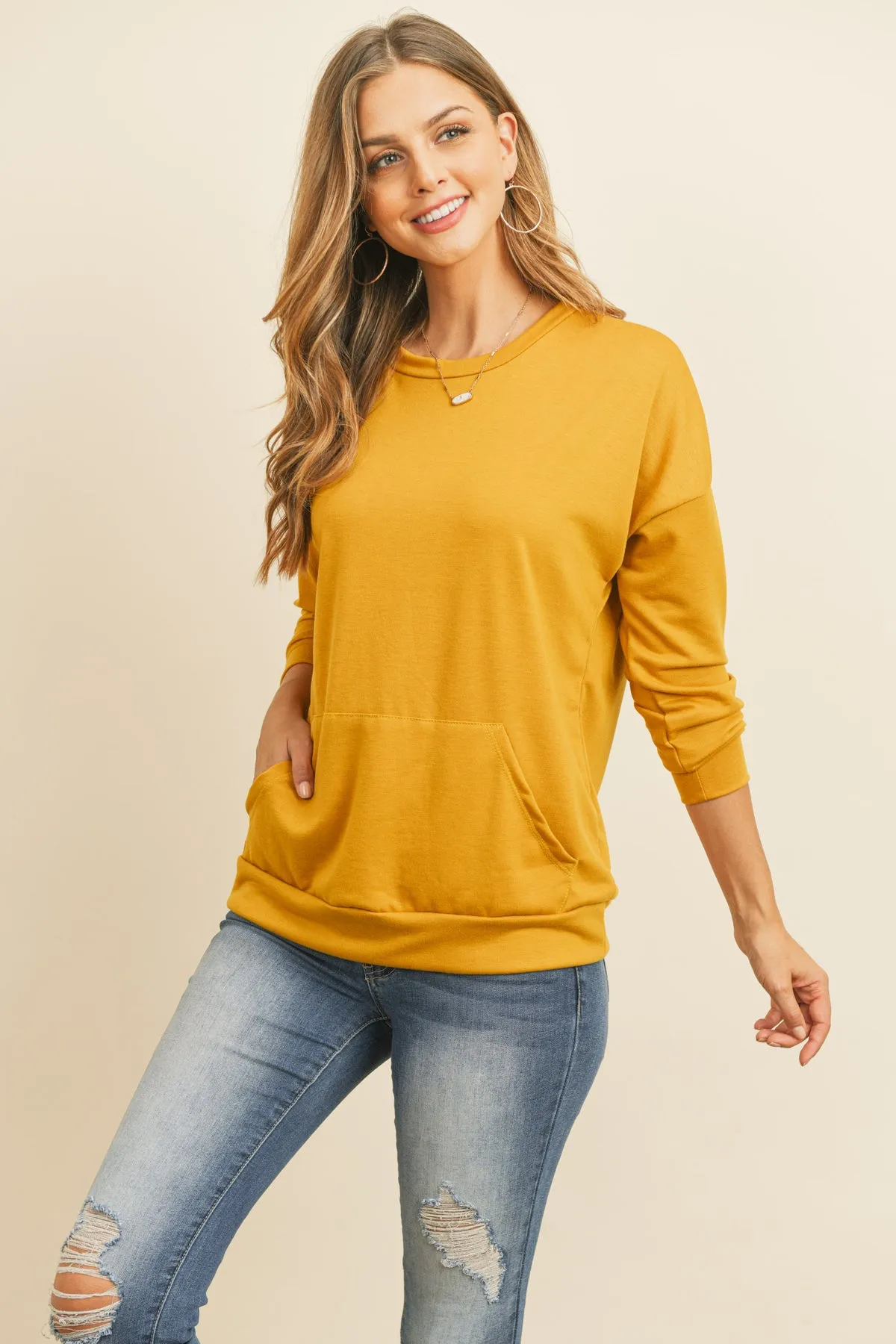 Long Sleeve French Terry Top With Kangaroo Pocket