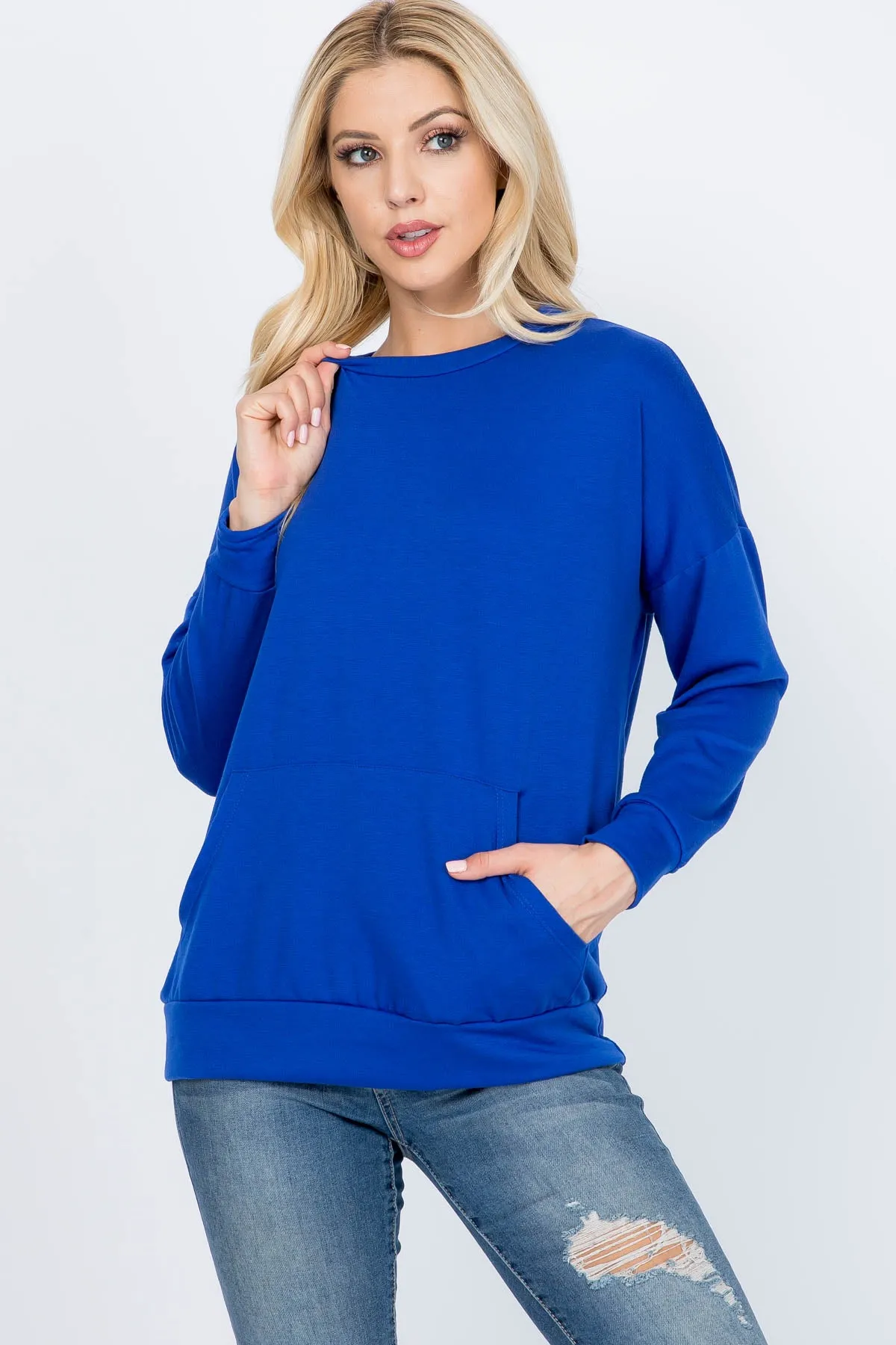 Long Sleeve French Terry Top With Kangaroo Pocket