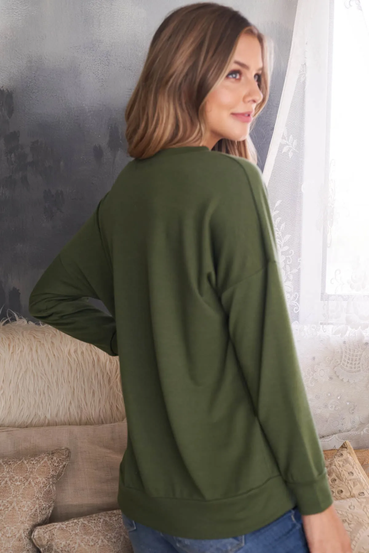 Long Sleeve French Terry Top With Kangaroo Pocket