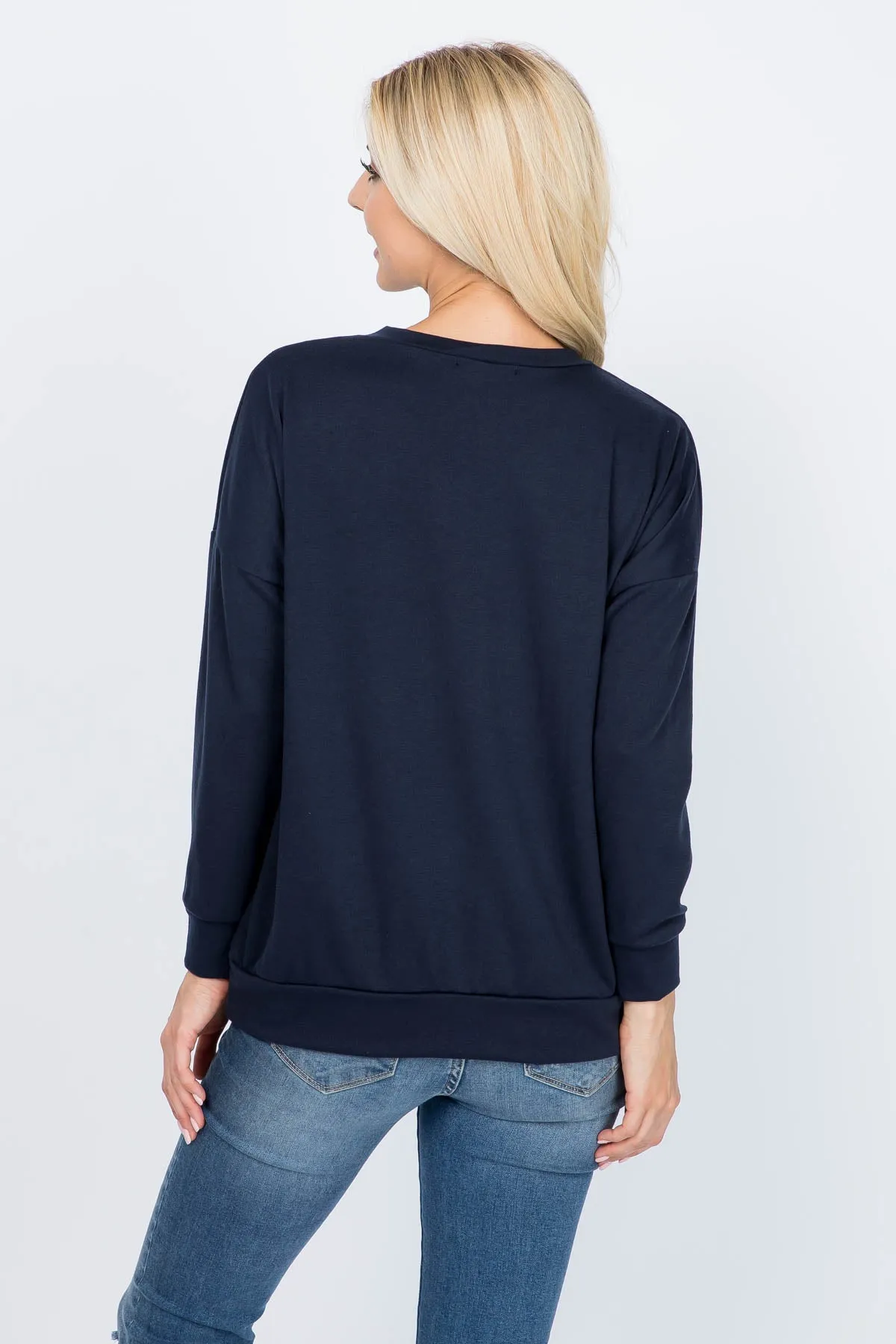 Long Sleeve French Terry Top With Kangaroo Pocket