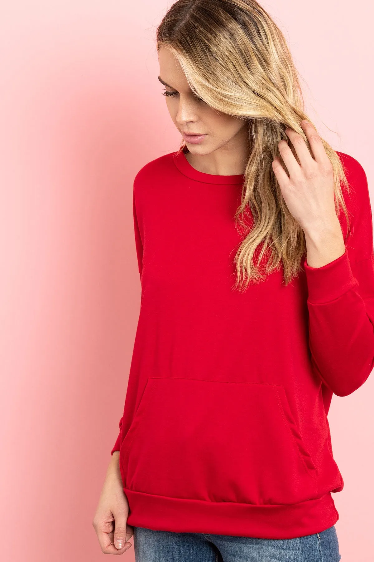 Long Sleeve French Terry Top With Kangaroo Pocket