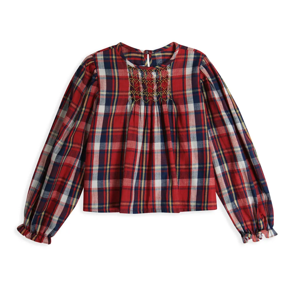 Long Sleeve Kimberly Smocked Blouse -- Camden Plaid