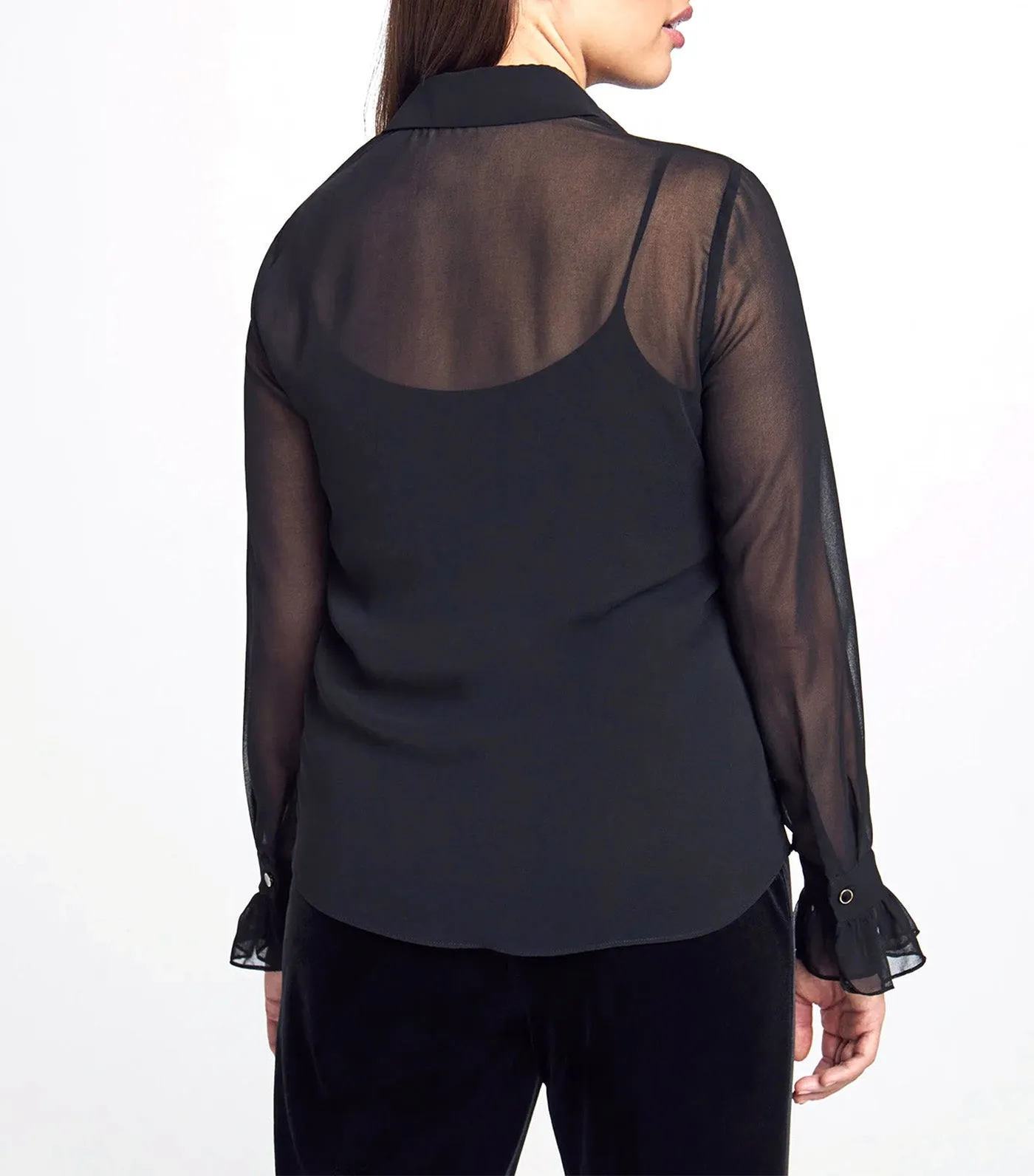Long Sleeve Ruffle Button Down Blouse Anne Black
