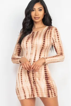 Long Sleeve Tie-dye Fitted Bodycon Dress