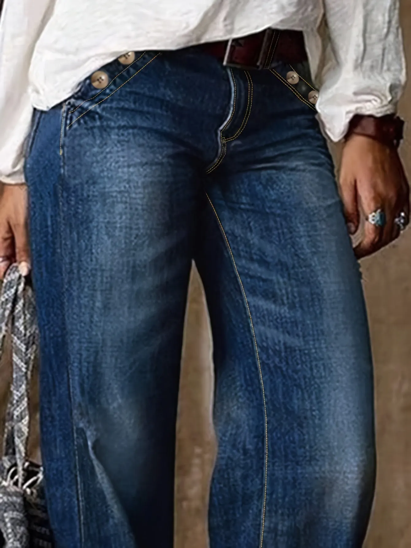 Loose Fit Washed Blue Casual Denim Pants – Women’s Straight Leg Jeans