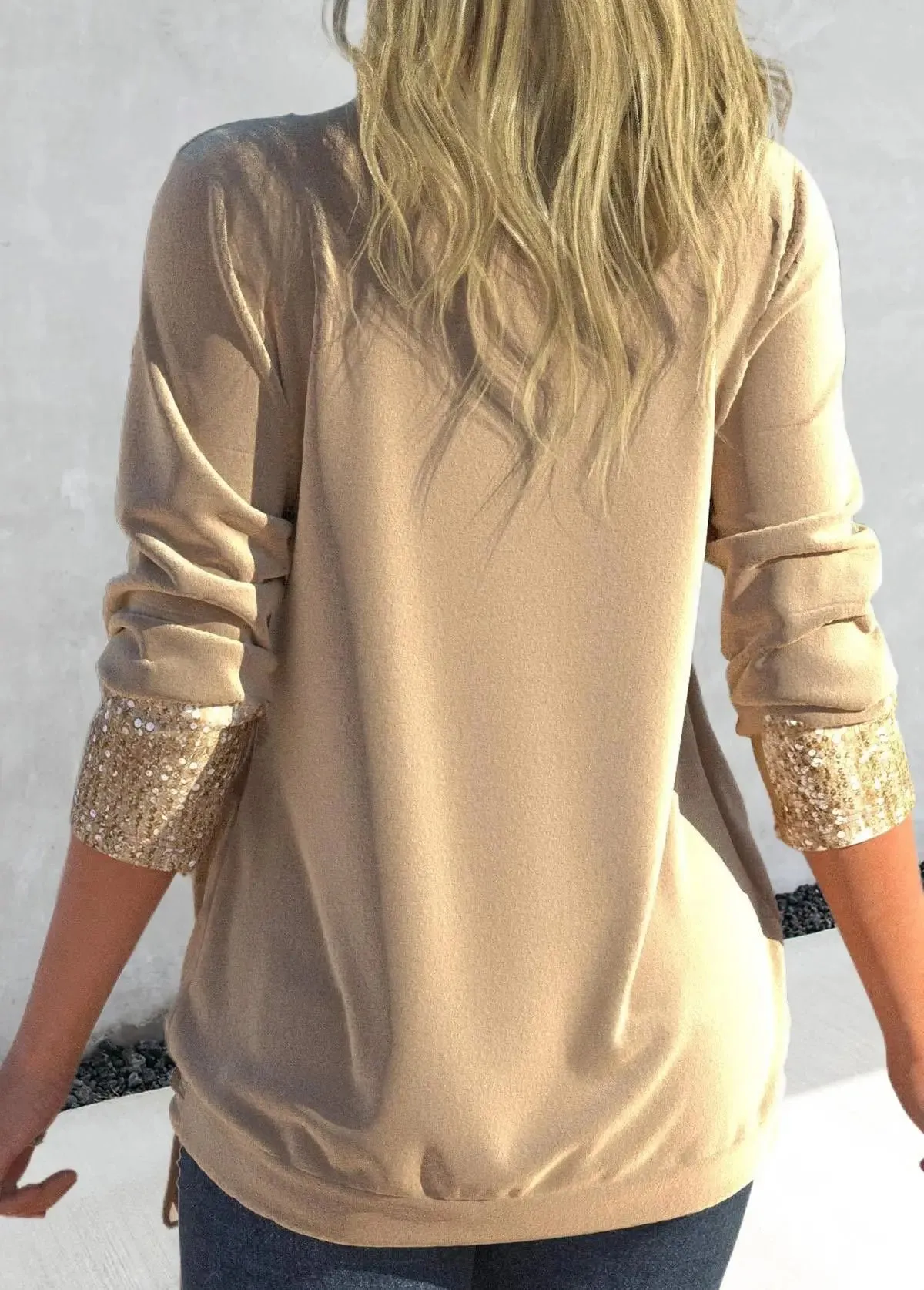 Loose Pleated Drop Neck Top with Sequin Splicing – Casual Two-Piece Look