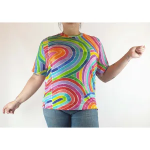 Lordy Dordie fabulous pre-owned rainbow-like print tee shirt size XL (fits size 14-16)