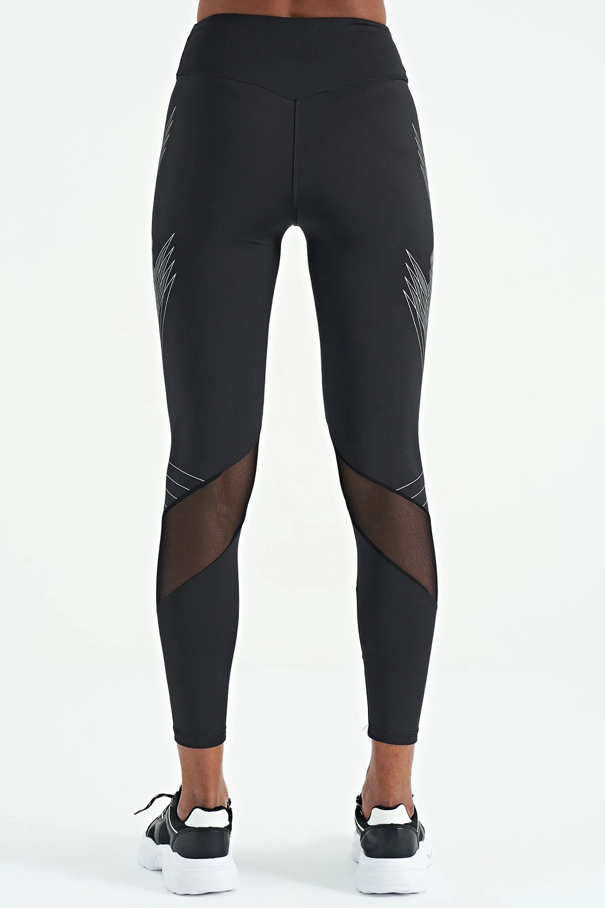 <tc>Legging pour femme taille haute, slim fit, avec détails en résille et imprimé - 94631</tc>