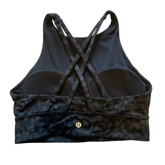 LULULEMON Energy Bra High Neck Long Line Formation Camo Deep Coal‎ Multi Size 8