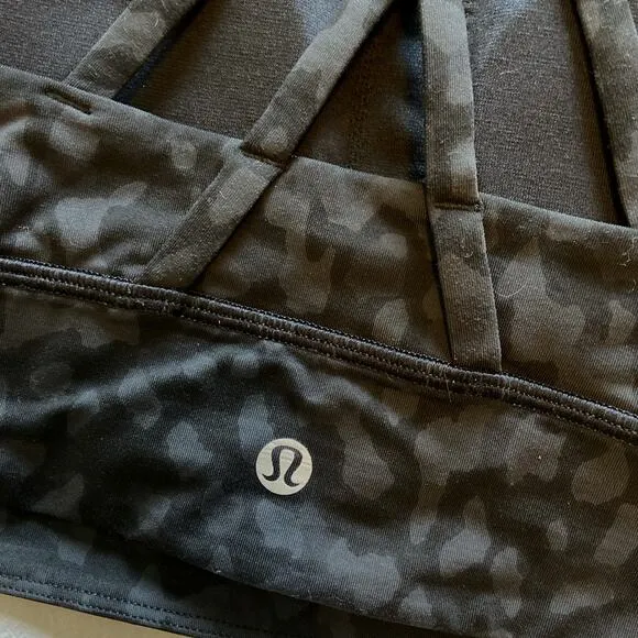 LULULEMON Energy Bra High Neck Long Line Formation Camo Deep Coal‎ Multi Size 8