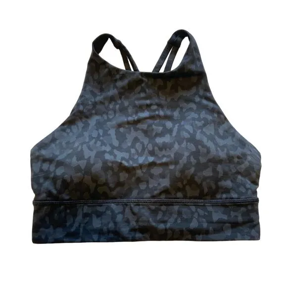 LULULEMON Energy Bra High Neck Long Line Formation Camo Deep Coal‎ Multi Size 8