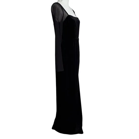 LULUS Certifiably Chic Black Velvet Mesh Long Sleeve Maxi Dress-Sz XL