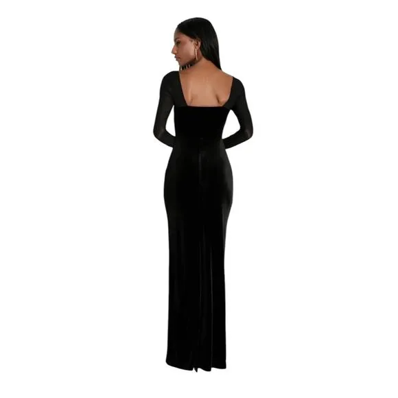 LULUS Certifiably Chic Black Velvet Mesh Long Sleeve Maxi Dress-Sz XL
