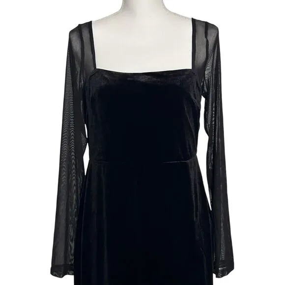 LULUS Certifiably Chic Black Velvet Mesh Long Sleeve Maxi Dress-Sz XL