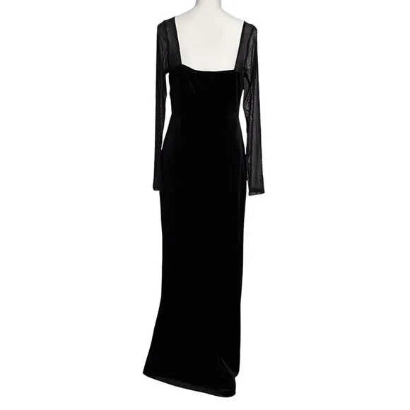 LULUS Certifiably Chic Black Velvet Mesh Long Sleeve Maxi Dress-Sz XL