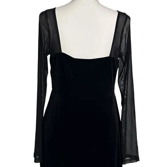 LULUS Certifiably Chic Black Velvet Mesh Long Sleeve Maxi Dress-Sz XL