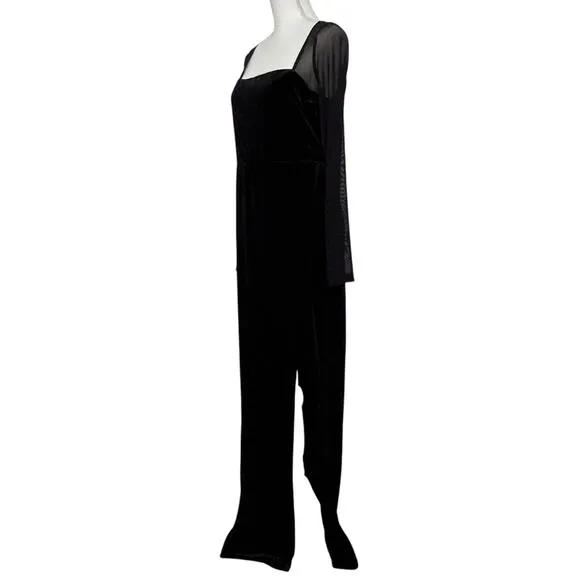 LULUS Certifiably Chic Black Velvet Mesh Long Sleeve Maxi Dress-Sz XL