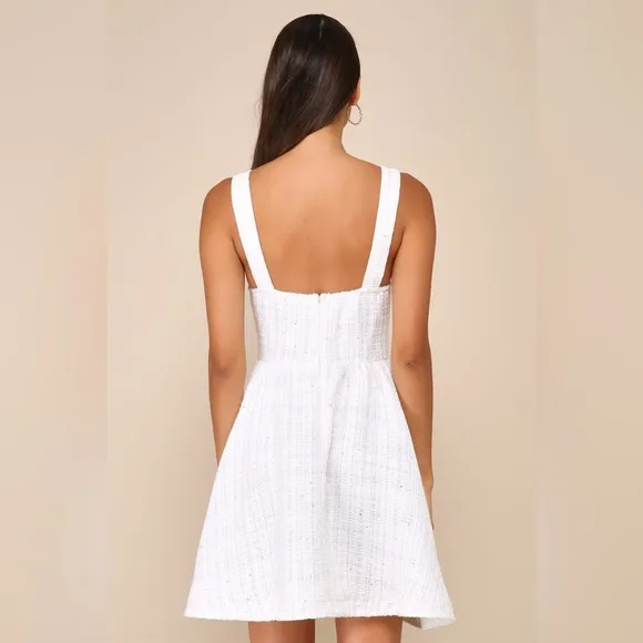 Lulus Charming Pose Ivory Tweed Sequin Mini Dress