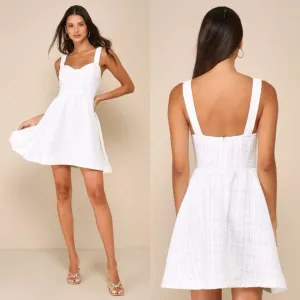 Lulus Charming Pose Ivory Tweed Sequin Mini Dress