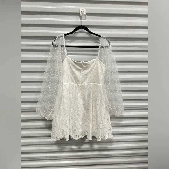 Lulus Cue the Charisma White Lace Balloon Sleeve Bustier Mini Dress