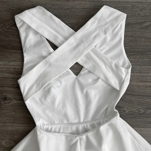 Lulus Going Steady Backless Skater Mini Dress XS White Fit &amp; Flare Bridal Party