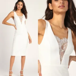 Lulus Stylish Selection White Lace Sleeveless Backless Midi Dress