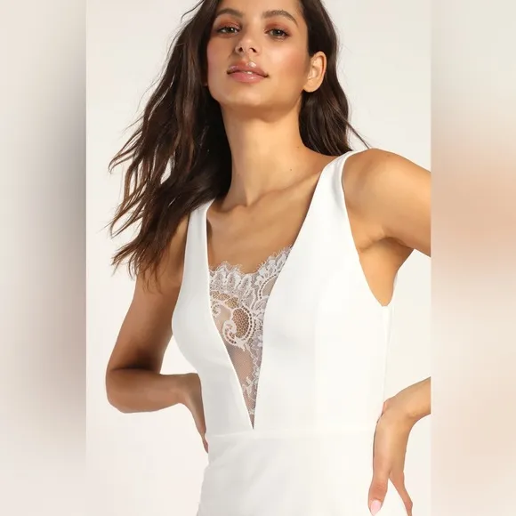 Lulus Stylish Selection White Lace Sleeveless Backless Midi Dress