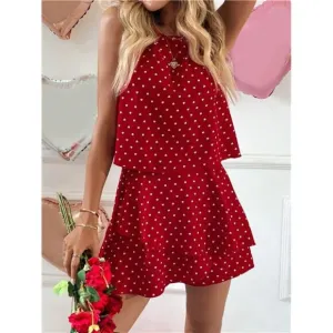 LUNE 2pcs Set Women's Red Heart Design Romantic Date Sleeveless Top And Shorts