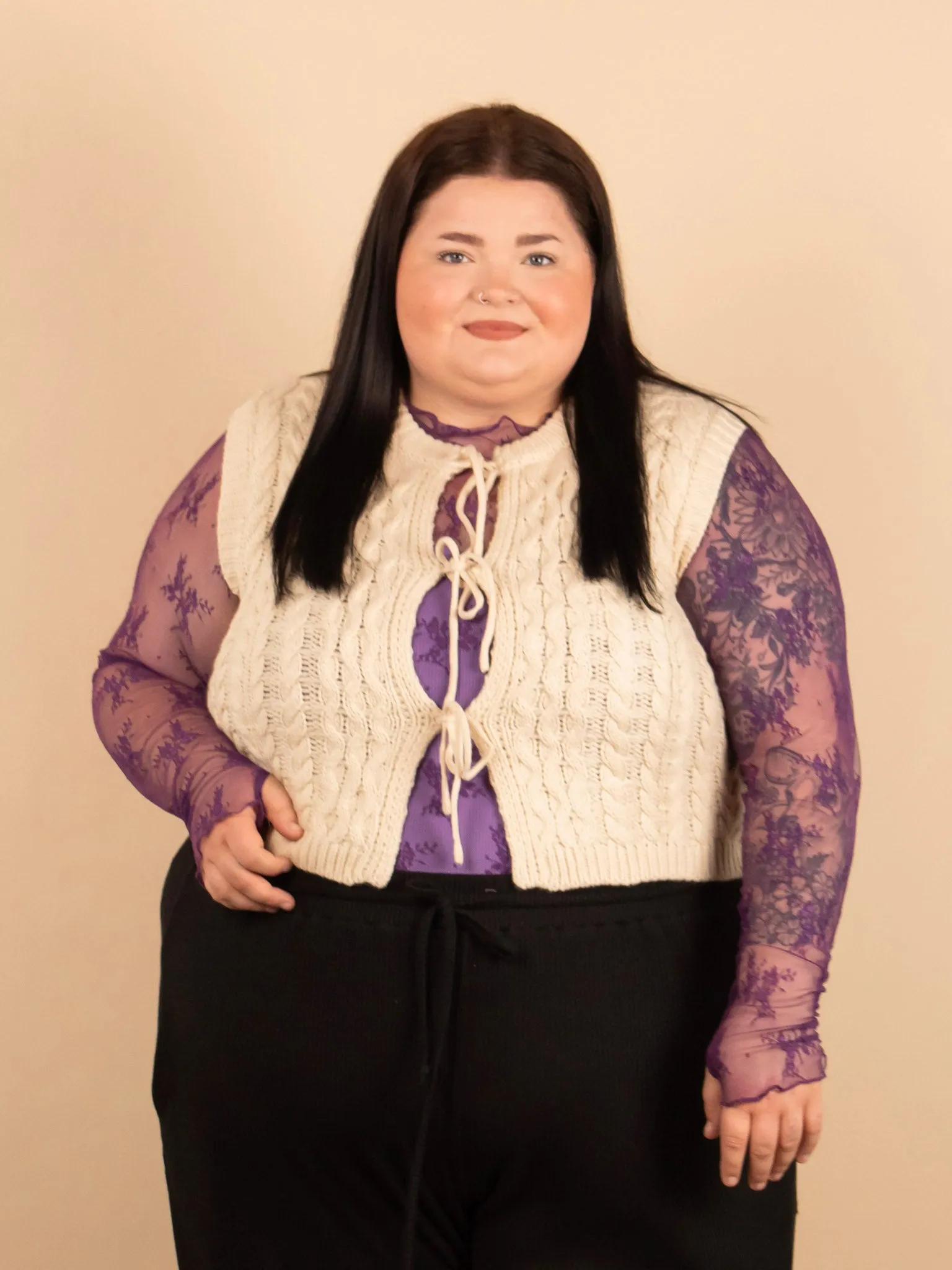 Maci Lace Long Sleeve Top in Purple