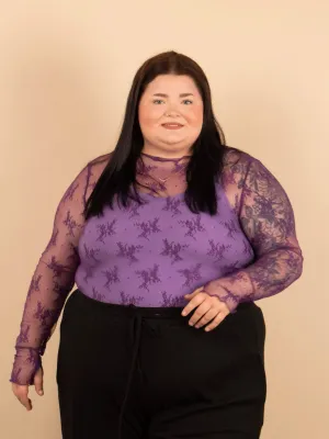 Maci Lace Long Sleeve Top in Purple