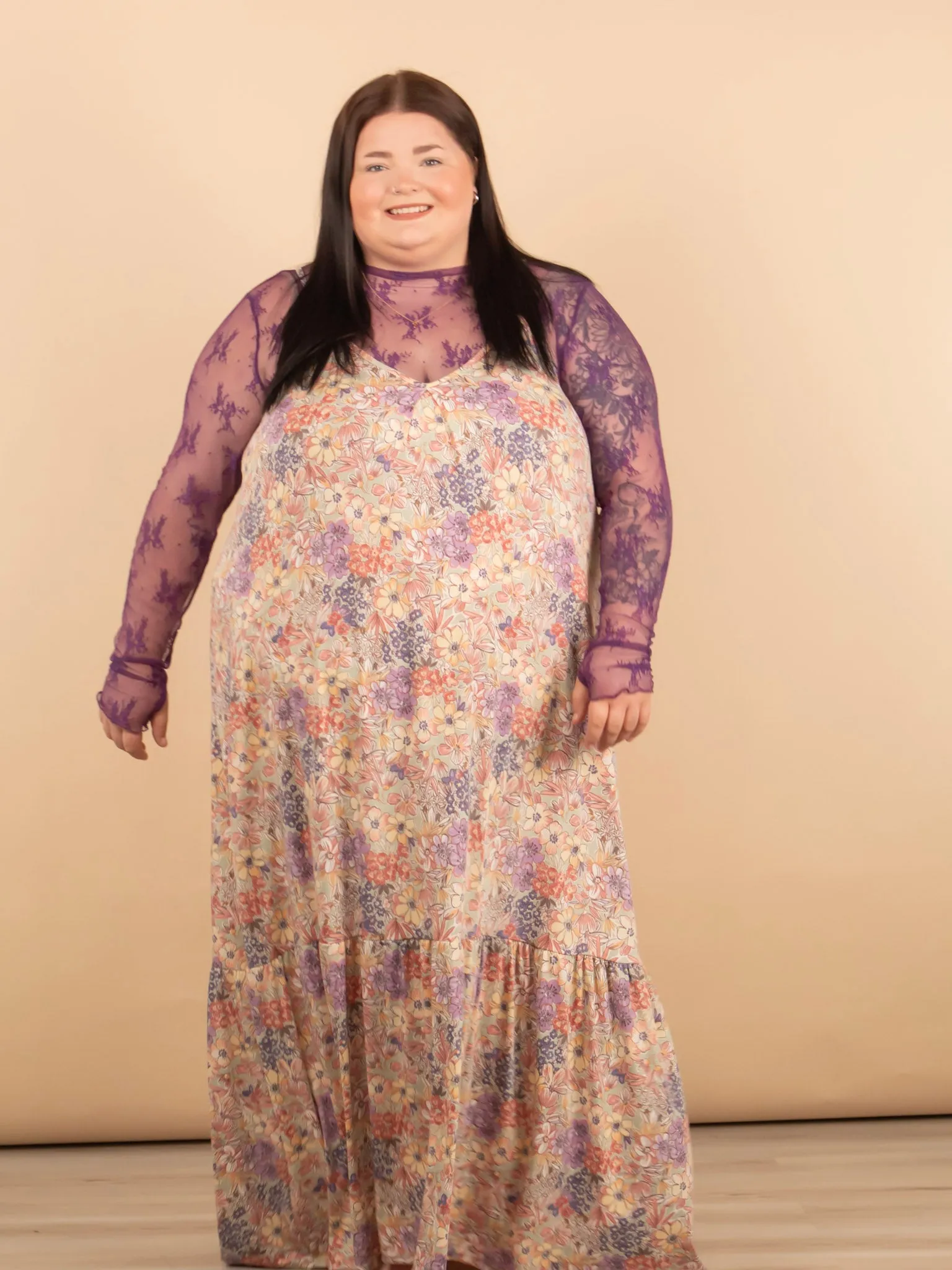Maci Lace Long Sleeve Top in Purple