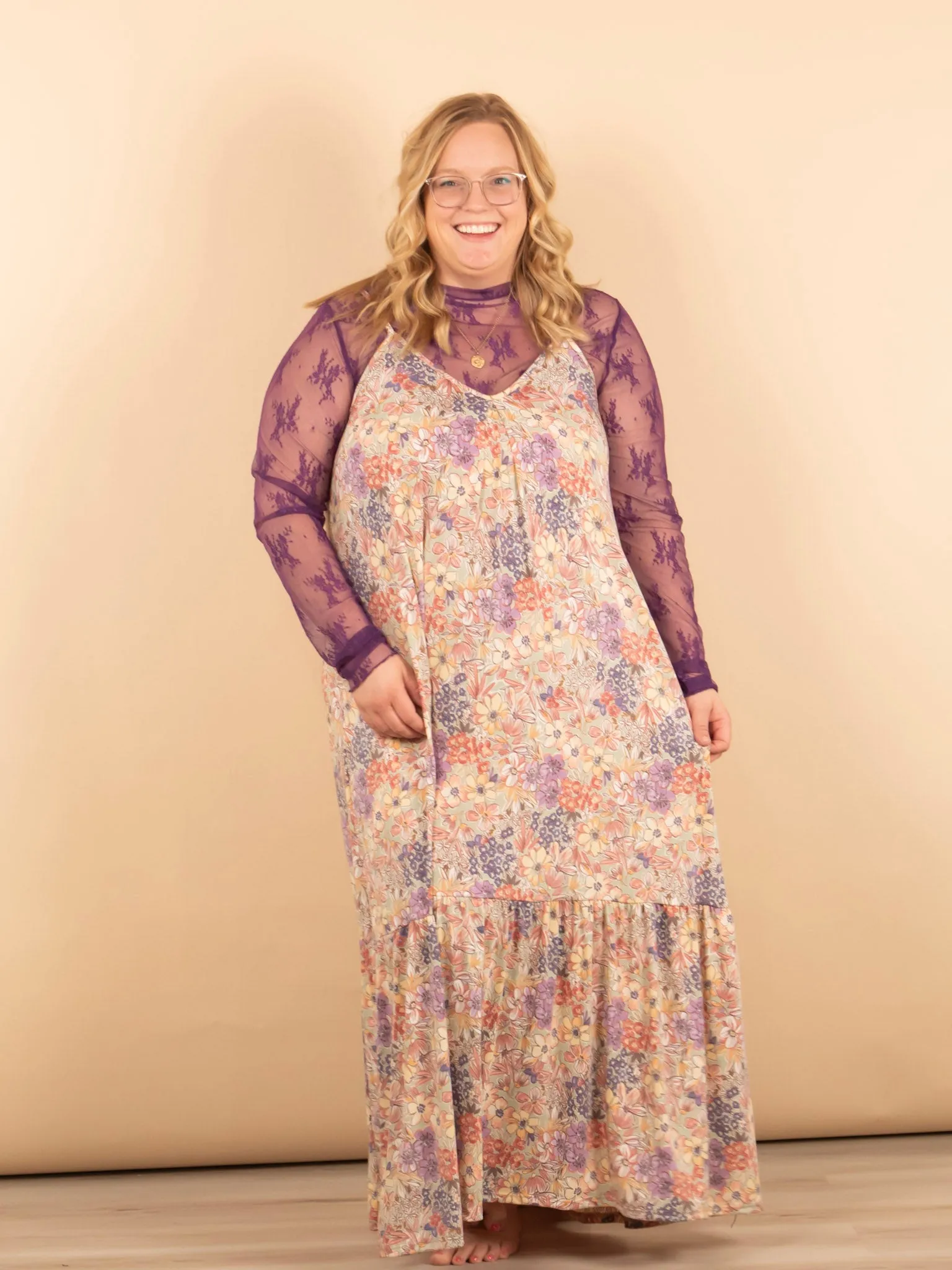 Maci Lace Long Sleeve Top in Purple