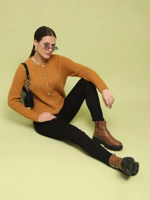 Madame Glossy Buttoned Cable Knit Mustard Yellow Cardigan