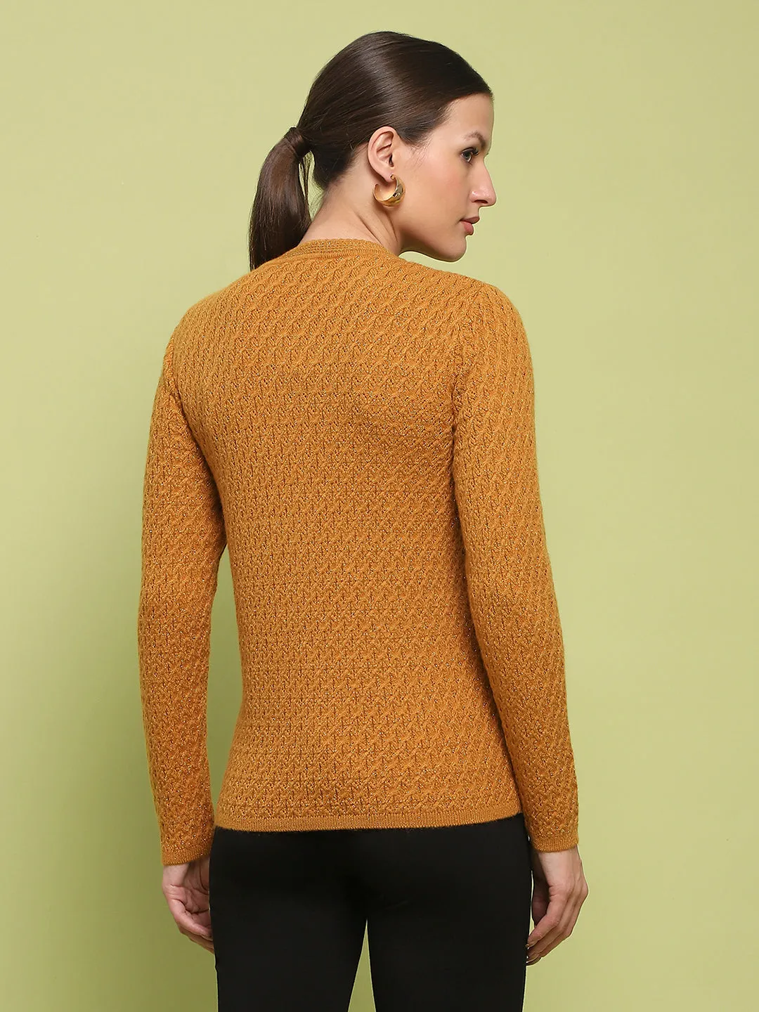 Madame Glossy Buttoned Cable Knit Mustard Yellow Cardigan