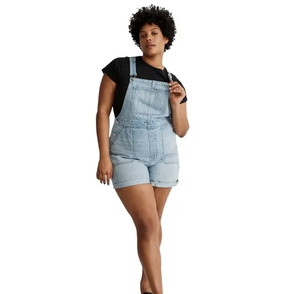 Madewell Denim Oversized Carpenter Shortalls, Lakebrook Wash, Casual, Weekend, L