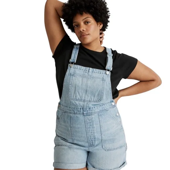 Madewell Denim Oversized Carpenter Shortalls, Lakebrook Wash, Casual, Weekend, L