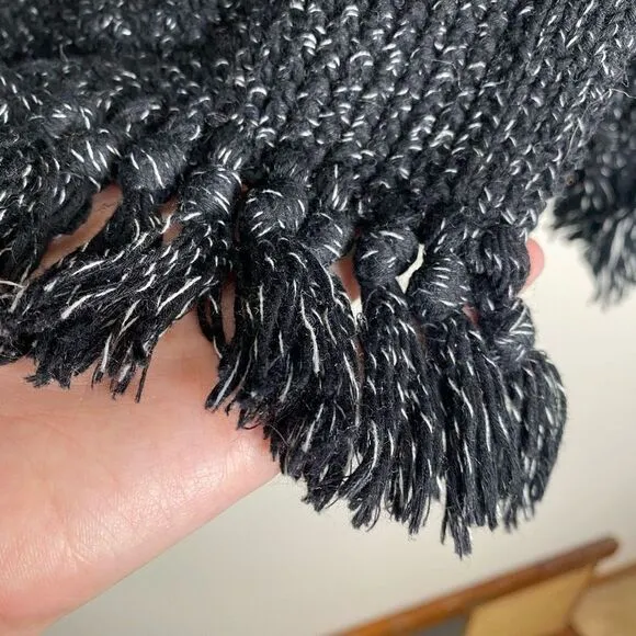 Madewell Memento Marled Fringe Open Front Knit Cardigan Sweater Black Size XS