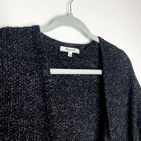 Madewell Memento Marled Fringe Open Front Knit Cardigan Sweater Black Size XS