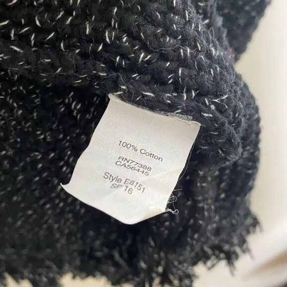 Madewell Memento Marled Fringe Open Front Knit Cardigan Sweater Black Size XS