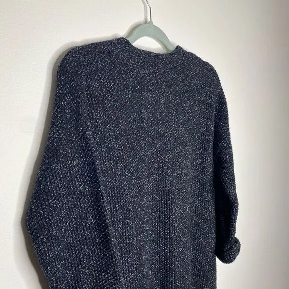 Madewell Memento Marled Fringe Open Front Knit Cardigan Sweater Black Size XS