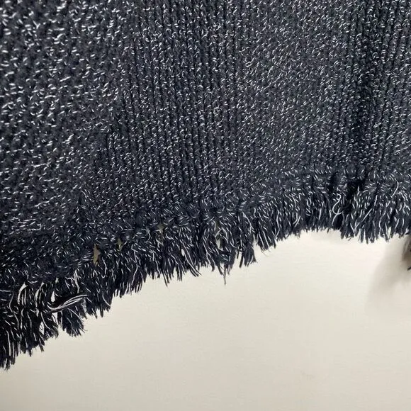 Madewell Memento Marled Fringe Open Front Knit Cardigan Sweater Black Size XS