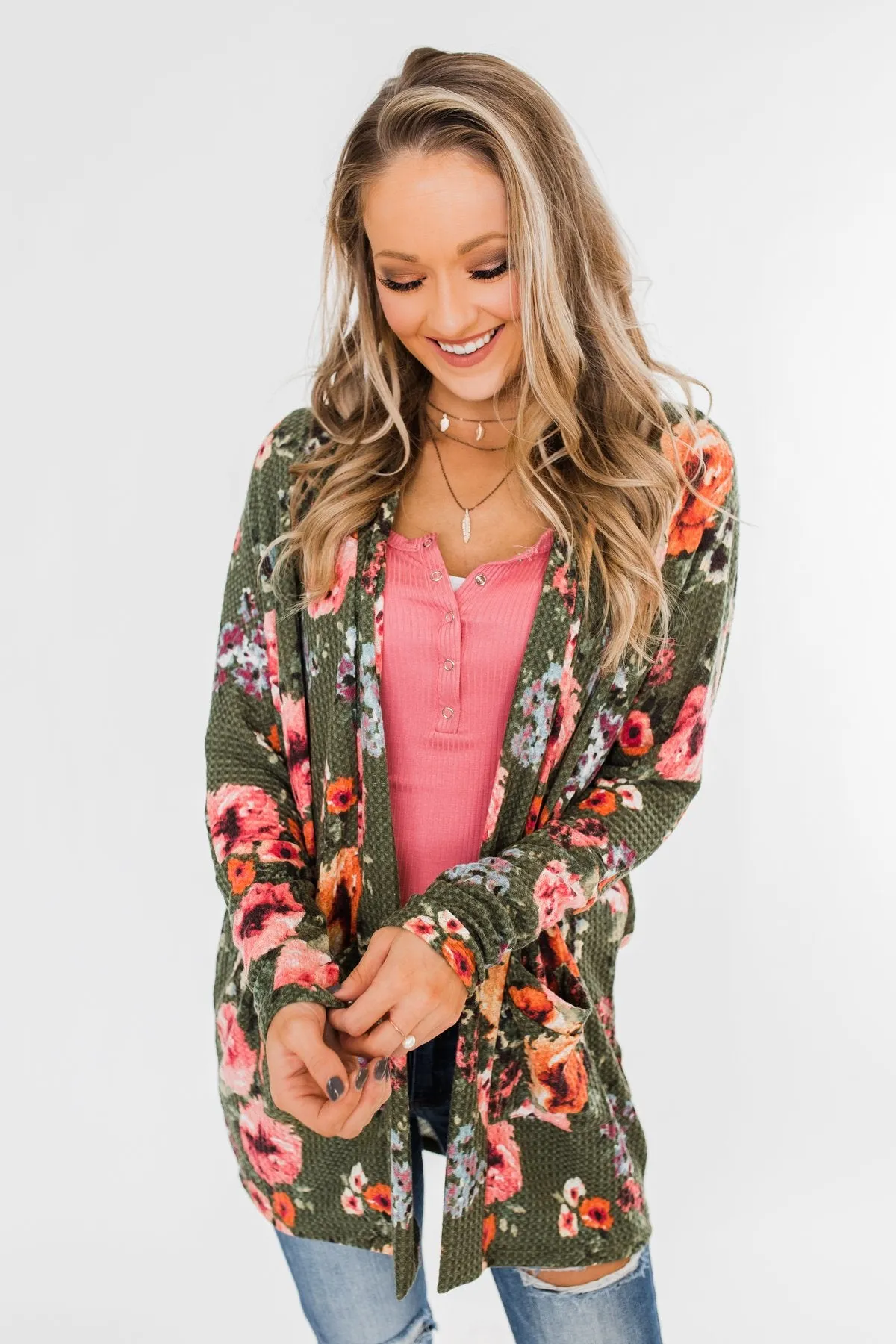 Making Promises Floral Cardigan- Olive