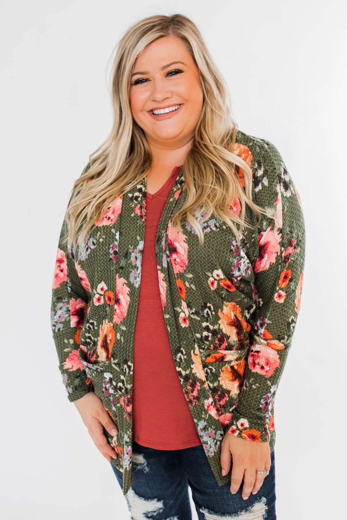 Making Promises Floral Cardigan- Olive