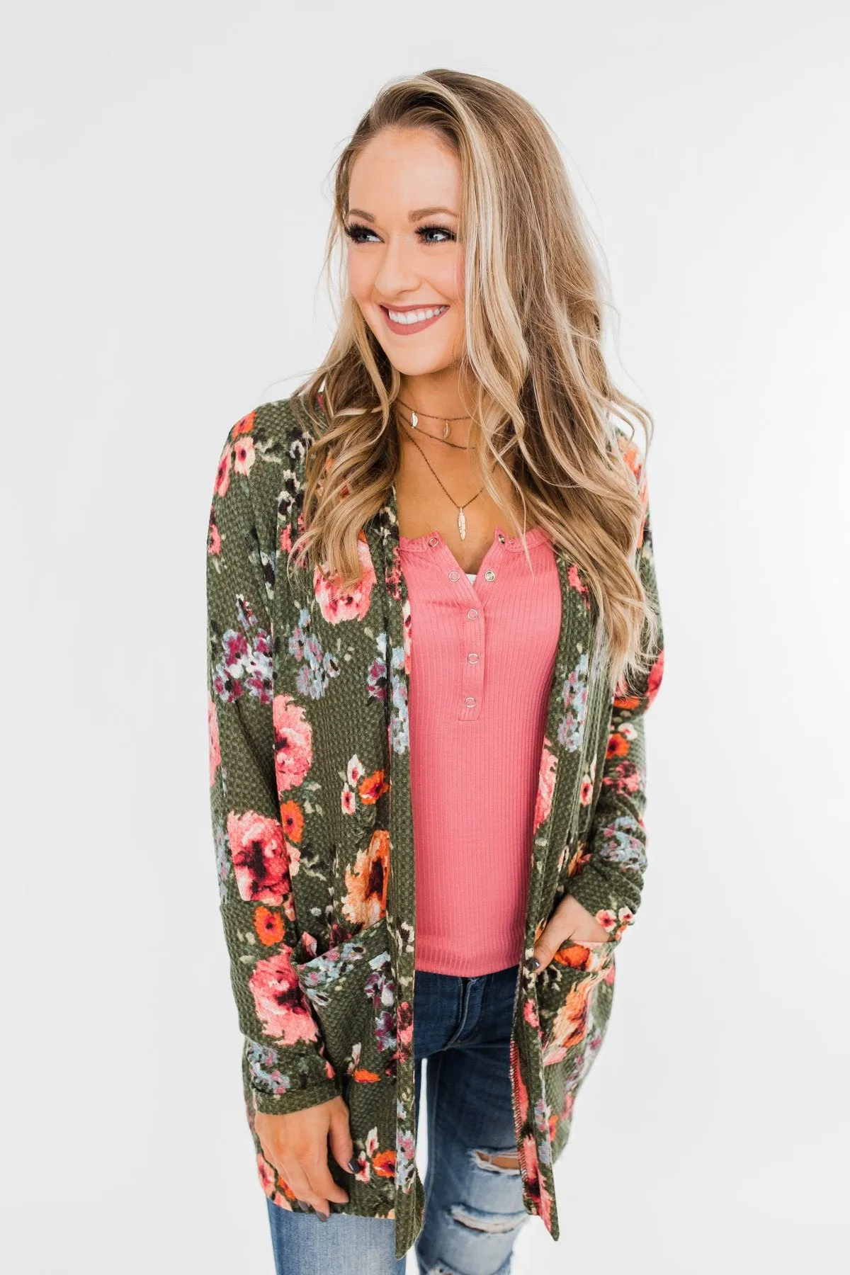 Making Promises Floral Cardigan- Olive